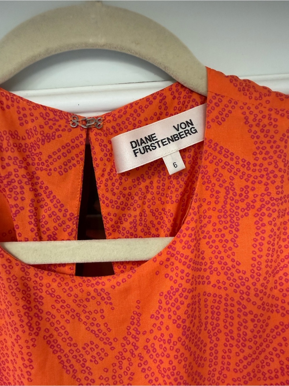 Diane Von Furstenberg Orange Puff Sleeve Midi Dress with tie back size 6 - Picture 7 of 12